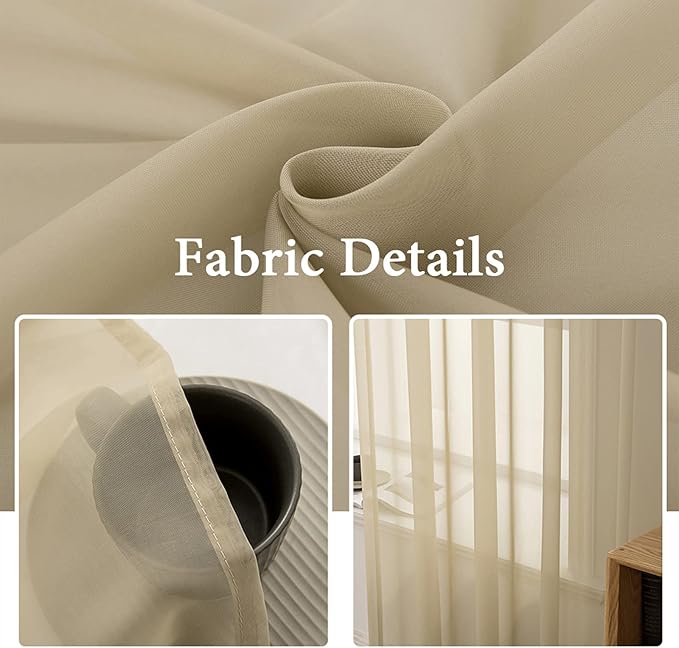 MIULEE 2 Panels Solid Color Sheer Window Curtains Elegant Window Voile Panels/Drapes/Treatment for Bedroom Living Room (54X54 Inches Beige)