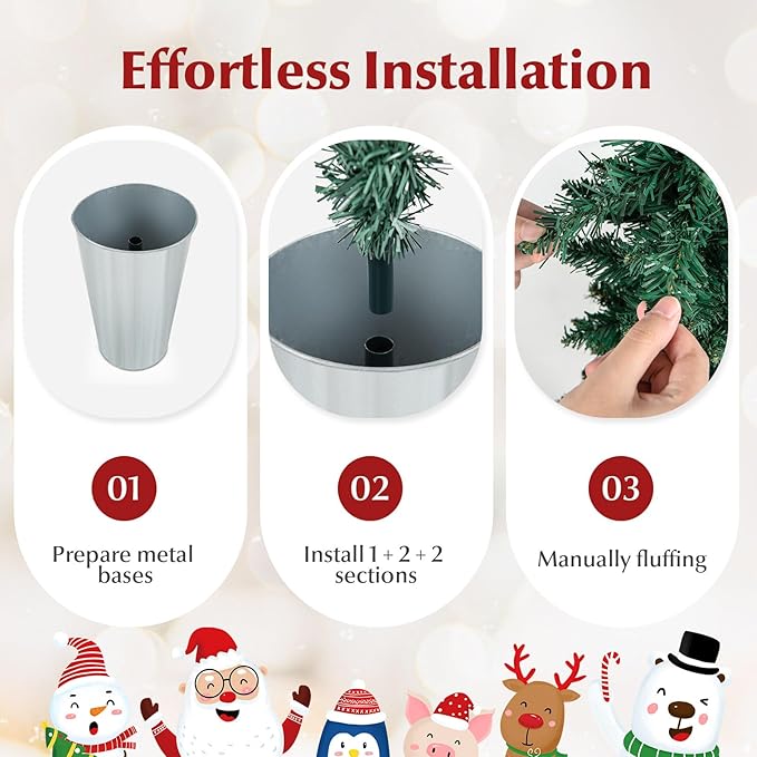GOFLAME Set of 3 Potted Christmas Tree, 3’ 4’ 5’ Slim Pencil Trees with 120, 140, 160 Branch Tips & Cement-Filled Metal Bases, Artificial Entrance Xmas Trees for Porch, Front Door, Entryway