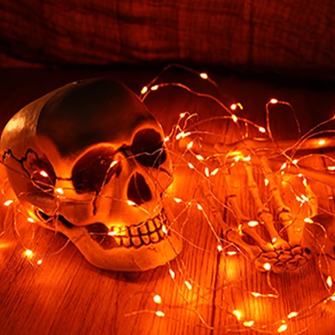 12 Pack Orange Halloween Lights Battery Operated String Lights 7 Feet 20 Led Fairy Lights Waterproof Mini Lights Silver Wire for DIY Indoor Outdoor Xmas Bedroom Holiday Halloween Party Decorations