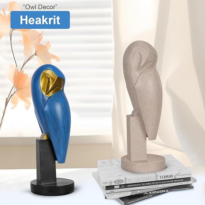 Owl Statue for Home Decor Accents, mid Century Modern Decor, Vintage Owl Figurines Gifts for Birds Lover, Handmade Vintage Sculptures for Living Room, Home, Office (Sandstone)