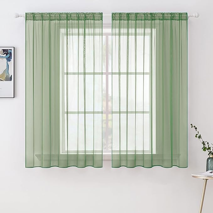 MIULEE 2 Panels Solid Color Sheer Window Curtains Elegant Window Voile Panels/Drapes/Treatment for Bedroom Living Room (54 X 54 Inches Sage)