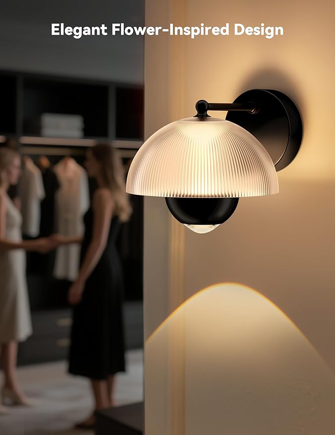 Tubicen Flowerpot LED Wall Sconce Dual Lighting 10W Dimmable Modern Elegant Wall Lamp Black Indoor Round Wall Lights for Living Room Bedroom Hardwired