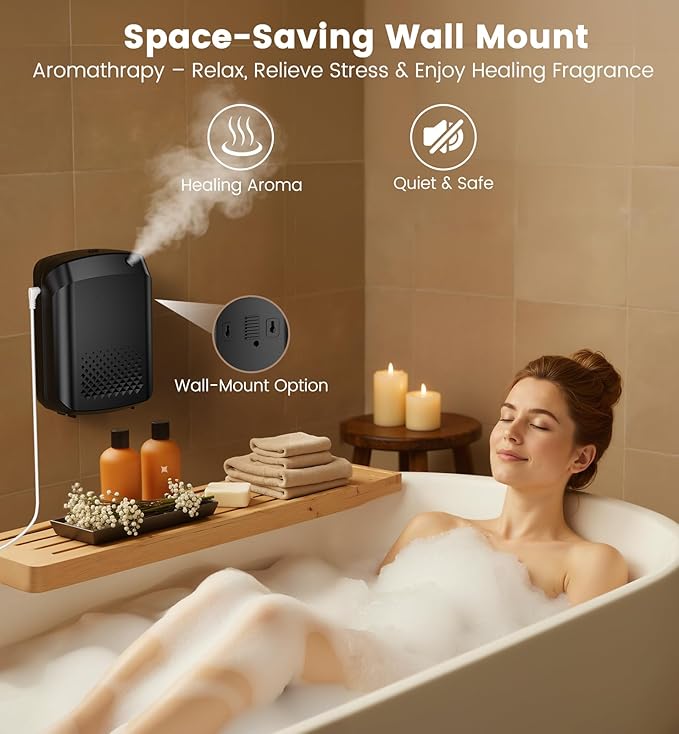 Waterless Essential Oil Diffuser 3000 Sq.Ft Coverage for Large Home Hotel Office, 400ml Cold Air Scent Machine for Aromathrapy, Bluetooth App Control, Quiet No-Noise Aroma Diffuser Wall Amount