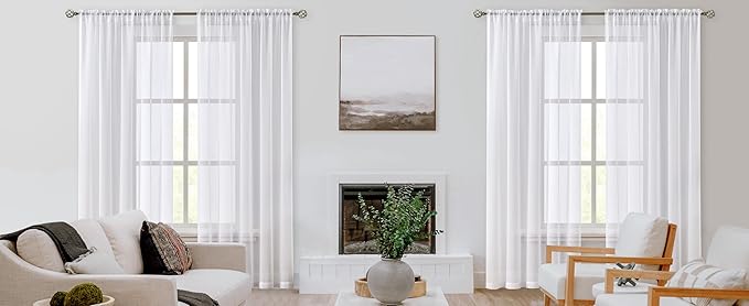 Randall Linen Sheer Window Curtain Panel Pairs 108 Inches Extra Long for Living Room with Grommets/Eyelets Rustic Window Treament Drape Set Bedroom Farmhouse- 54x108 Inch, 2 Panels, Snow White