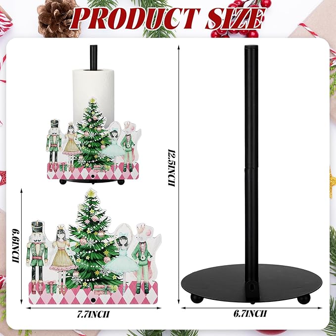 Yookeer Christmas Paper Towel Holder Nutcracker Floral Holly Buffalo Plaid Christmas Tree Towels Paper Holder for Kitchen Countertop Bathroom Home Farmhouse Winter Replaceable Xmas Tree Decor Indoor