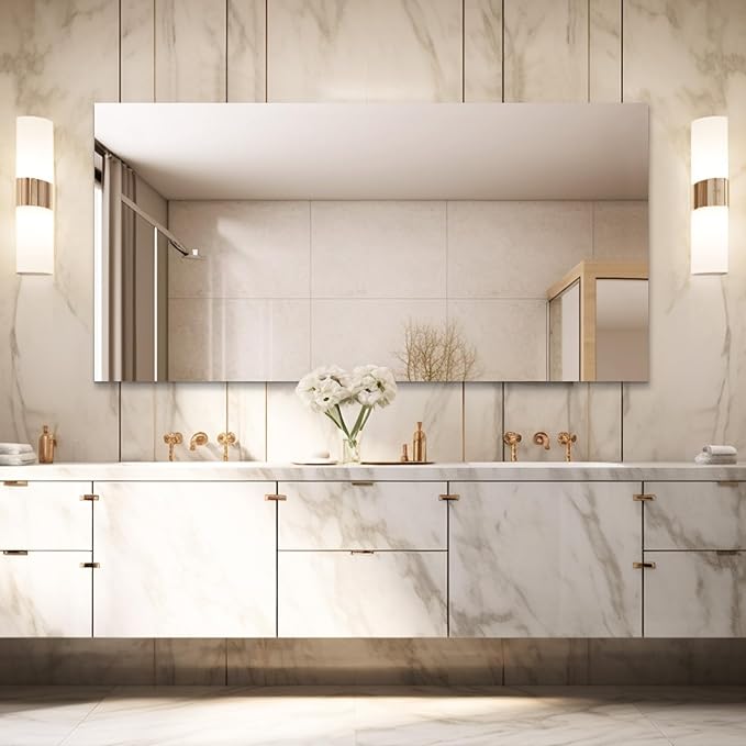 Mirrorons Large Mirror 60" x 28", Modern Rectangle Bathroom Mirror with Frameless Polished Edge, Hangs Horizontally or Vertically. Upgraded Shatterproof Bathroom Mirrors for Wall.