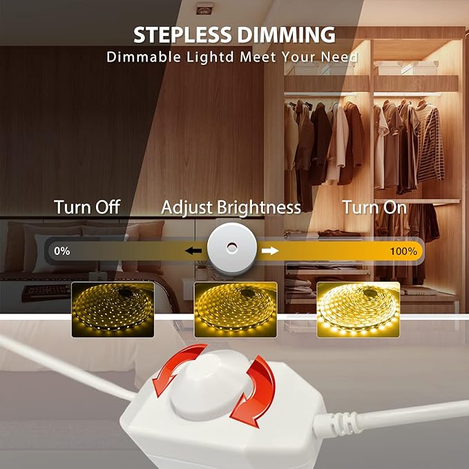 DAYBETTER Warm White LED Strip Light,16.4 ft Dimmable Bright Rope Light,3000K 12V LED Light Strip,Super Bright LED Tape Lights for Bedroom,Kitchen,Mirror,Home Decoration
