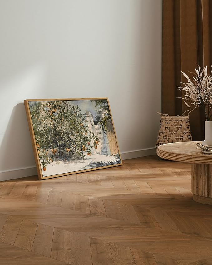 VIYYIEA Plant Large Framed Wall Art, Orange Trees and Gate Vintage Art Decor Room Aesthetic, 16X24 Inch Canvas Print Art, Farmhouse Still Life Painting Wall Decor for Bedroom Bathroom Office