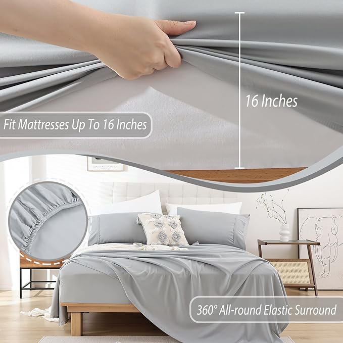 Whitney Home Textile Twin Sheets Set, Soft Microfiber Hotel Bed Sheets Twin Size, Extra Deep Pocket, Luxury Breathable Bedding Sheet & Pillowcase Sets, 3 Piece Wrinkle Free Oeko-Tex, Grey