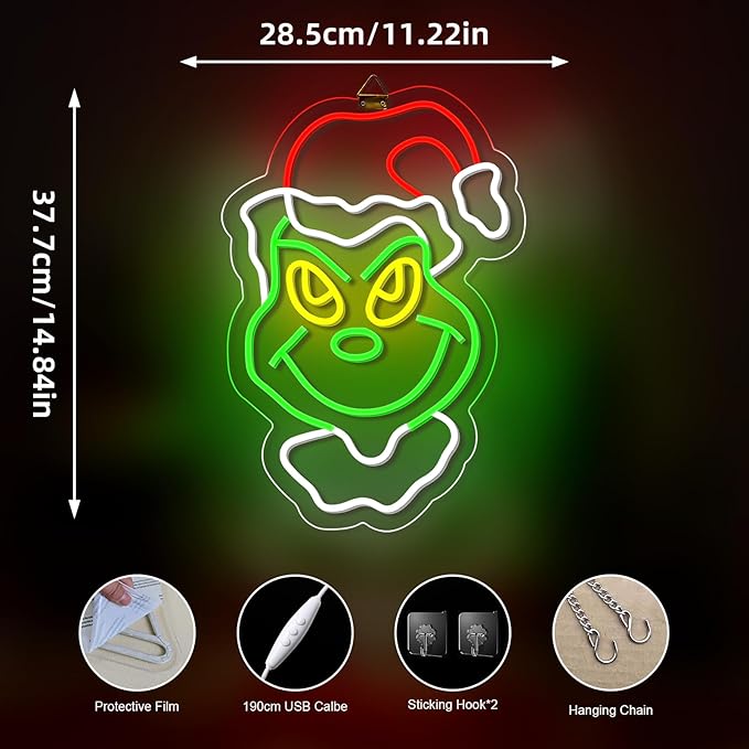 Christmas Neon Sign Cartoon Christmas Neon Light Sign immable LED Signs for Wall Light Up Signs for Home Party Neon Wall Light Decor Xmas Gift