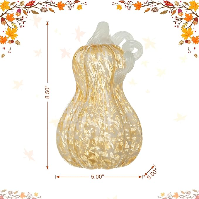 Glitzhome Hand Blown Glass Pumpkin, 8.5" H Fall Amber Dots Glass Gourd Crystal Pumpkin Home Decor Collectible Figurine Home Decorations for Tabletop/Halloween/Thanksgiving