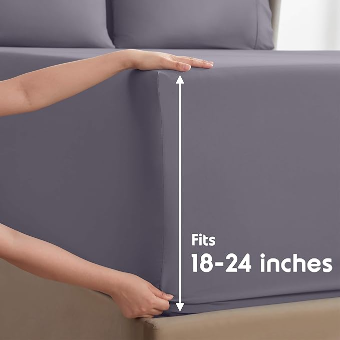 Nestl Extra Deep Full Sheet Set - 6 Piece Breathable & Cooling Sheets - Hotel Luxury Bedding Set w/18-24 Inch Deep Pockets - Easy & Secure Fit - Super Soft, Wrinkle Free & Comfy - Grayish Purple