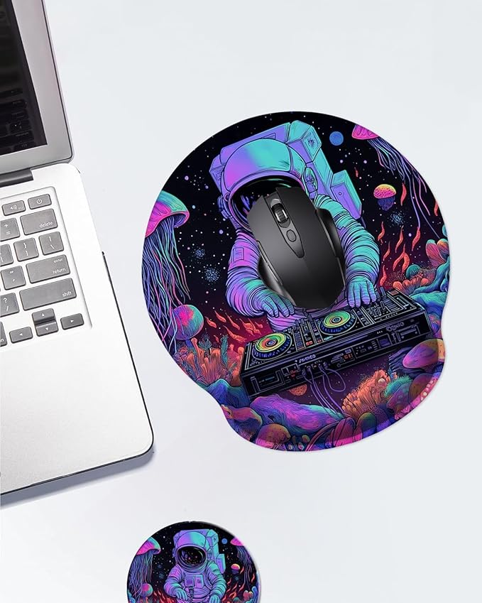Mouse Pad with Wrist Support, Ergonomic Mouse Pad with Memory Foam Wrist Rest Cushion, Non-Slip Rubber Base Gaming Mice Pad for Home Office Computer Laptop,Cyberpunk Space