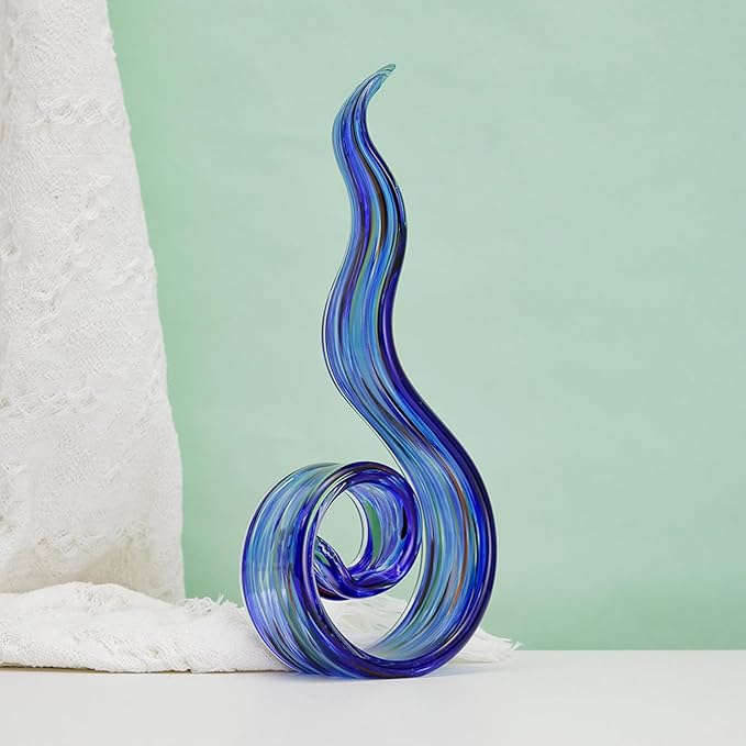 11.4" Tall Hand-Blown Glass Sculpture Murano-Style Sculpture Art Ornament Statue Figurines Home Decor Accent Piece Coastal Ocean Nautical Home Decor,Shelf,TV Stand,Tabletop Centerpieces,Wonderful Gift