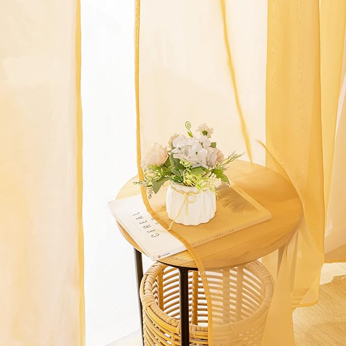 MIULEE 2 Panels Solid Color Sheer Window Curtains Elegant Window Voile Fall Panels/Drapes/Treatment for Bedroom Living Room (54X96 Inches Gold)