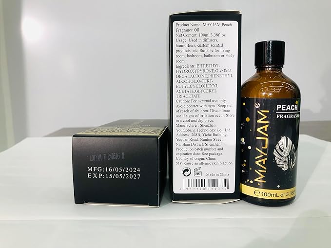 MAYJAM 100ML/3.38FL.OZ Peach Fragrance Oils with Glass Dropper, Essential Oils for Diffusers for Home, Long Lasting Scented Oils for Diffusers Soap Candle Making