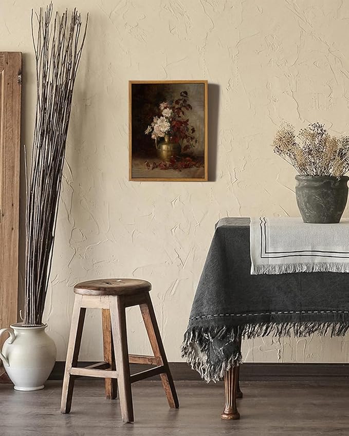 VIYYIEA Vintage Flower Wall Art Room Decor, Framed Canvas Art Botanical Prints, Flower in Vase Wall Painting, Rustic Farmhouse Wall Decor for Bedroom Living Room Bathroom Pictures, 9"x11"