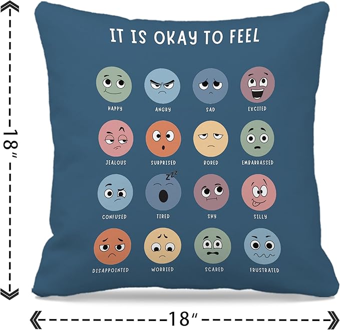 Nogrit Counseling Office Must Haves Pillow Cover, Calming Corner, Mental Health Pillowcase Decor for Home Kids,Mental Health Counselor Gifts, Calming Corner Pillow Covers 18x18 Army Blue