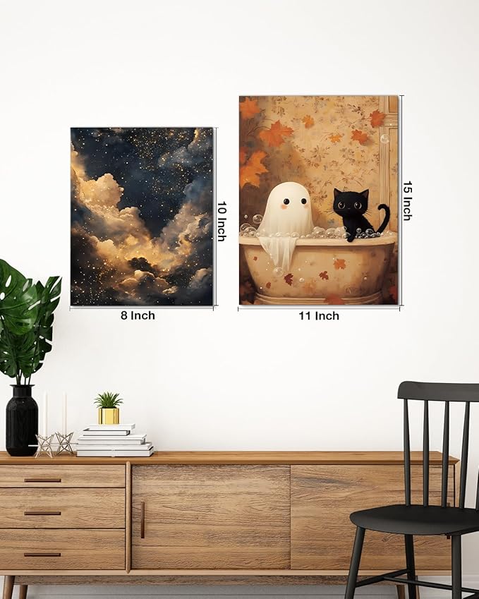 Aesthetic Celestial Canvas Wall Art Decor Night Sky Stars Dark Academia Print Poster Framed Picture Painting Wall Decorations for Home Apartment Bedroom Decor 8x10 Inch