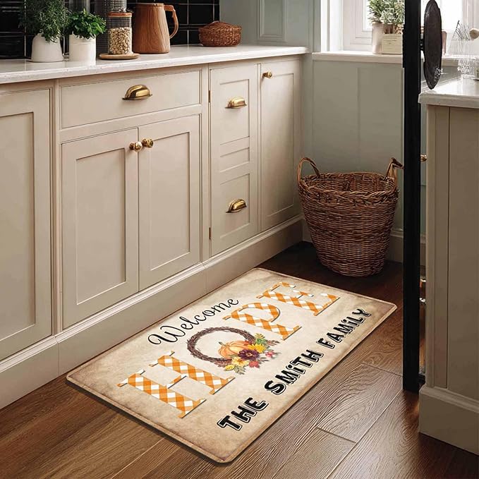 Custom Name Front Door Mat for Entryway Decor Welcome Fall Season Personalized Thanksgiving Welcome Mat Home Decor, Personalized Floor Mat for Autumn