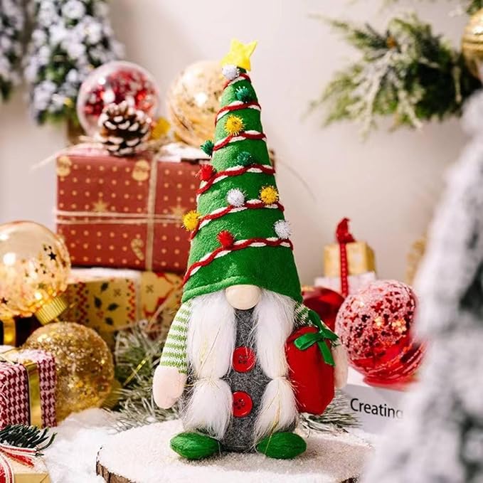 Christmas Gnomes Plush Decoration,Gnome Plush Christmas Decoration Handmade Swedish Dwarf Scandinavian Tomte Elf Gnomes for Home Office Table Decor,Green