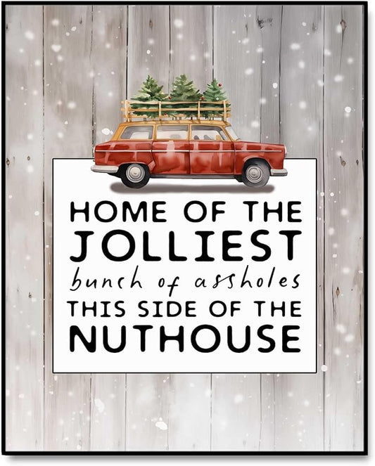Home of the Jolliest Bunch of Sign, Vintage Christmas Wall Art, Funny Christmas Print, Christmas Wall Decorations, Holiday Decor, Vacation Print
