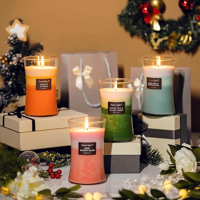 HomeLights 3-Layer Candles for Home Scented, 21.52 OZ Natural Soy Wax Scented Candles Burns Up to 100 Hours, Large Jar, Pink Beach Sand