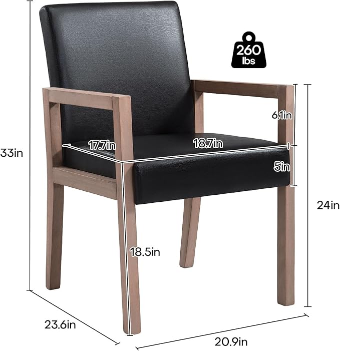 Dining Chairs Upholstered Dining Chairs with Arms, Mid Century Modern Accent Chairs for Living Room Arm Chairs with Wood Frame (2, Black with Wood Arms)