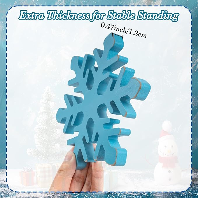 5Pcs Snowflake Christmas Table Decorations, White Blue Wooden Snowflakes Tabletop Centerpieces Christmas Winter Tiered Tray Table Decor for Xmas Holiday Party Supplies Home Mantel Decor