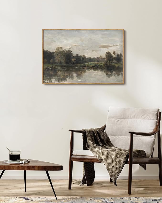 KISSFOX Framed Vintage Landscape Wall Art Natural Scenery Canvas Prints Colorful Painting Artwork Rustic Farmhouse Pictures Decor Living Room Office Bedroom Bathroom Kitchen