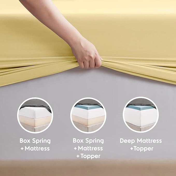 Nestl Extra Deep Queen Sheet Set - 6 Piece Breathable & Cooling Sheets - Hotel Luxury Bedding Set w/18-24 Inch Deep Pockets - Easy & Secure Fit - Super Soft, Wrinkle Free & Comfy - Custard Yellow