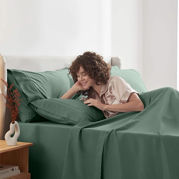 Nestl Extra Deep Twin Sheet Set - 4 Piece Breathable & Cooling Sheets - Hotel Luxury Bedding Set w/18-24 Inch Deep Pockets - Easy & Secure Fit - Super Soft, Wrinkle Free & Comfy - Dark Green