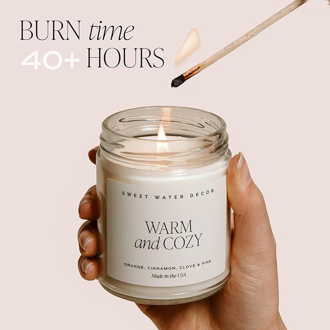 Sweet Water Decor Farmhouse Candle | Autumn, Cinnamon, and Nutmeg, Fall Scented Soy Candles for Home | 9oz Clear Jar, 40 Hour Burn Time, Made in The USA