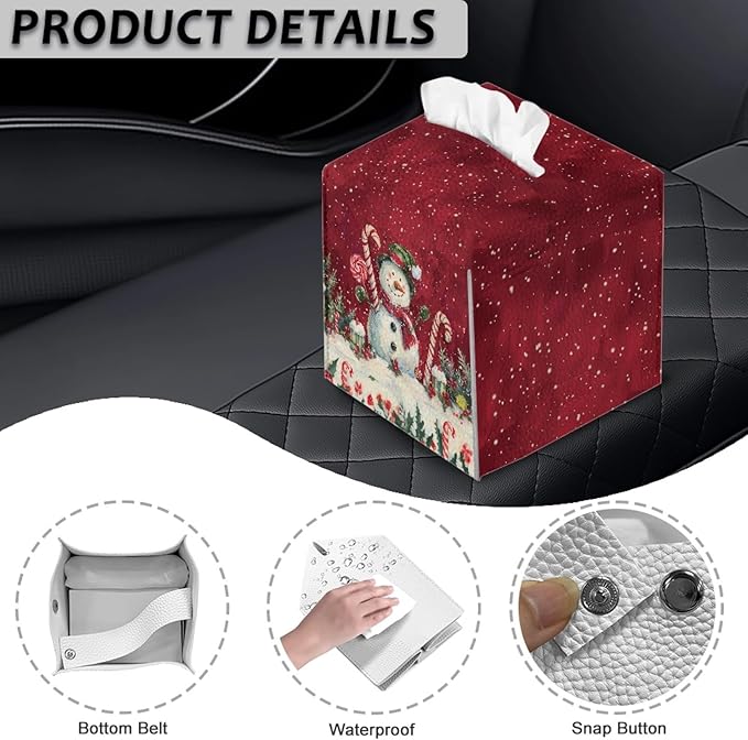 Christmas Tissue Box Holder Square Tissue Holder Organizer Modern Napkin Cover for Bedroom Dresser Night Stand Office Desk PU Leather Decorative Organizer Red Home Decor