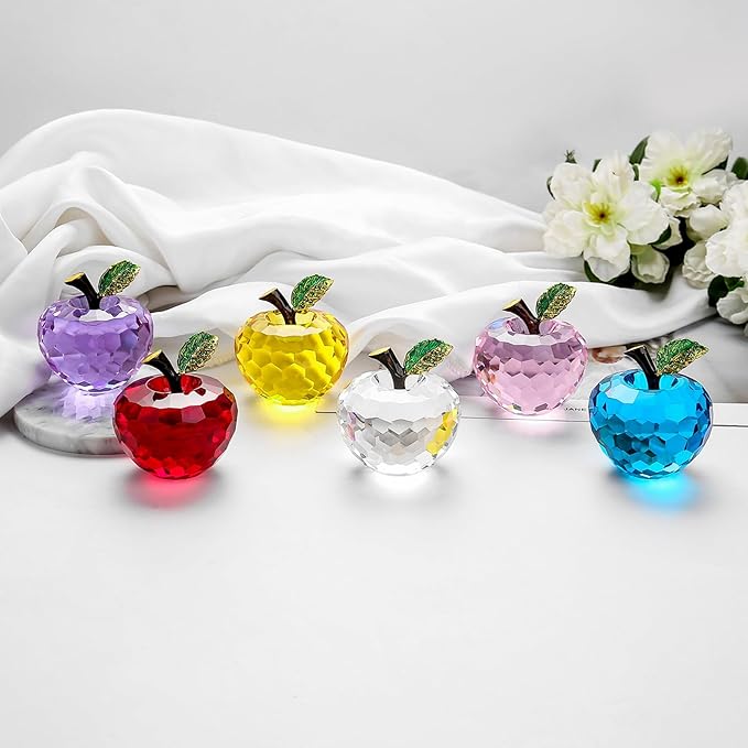 Crystal Apple Figurine Paperweight, Handmade Statue Ornament Home Decoration, Collectible Crystal Crafts, Come with Gift Box, Great Gift for Birthday Holidays Christmas (Blue-60mm)