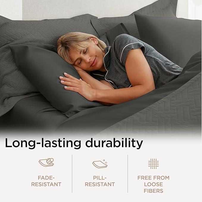 Threadmill Luxury 800 Thread Count 100% Cotton Sheets - Sateen Weave Twin XL Bed-Sheets, Better Than Egyptian Cotton,3 Pc Solid Soft Bedding Set (Dark Grey), Fits 15" Deep Pocket