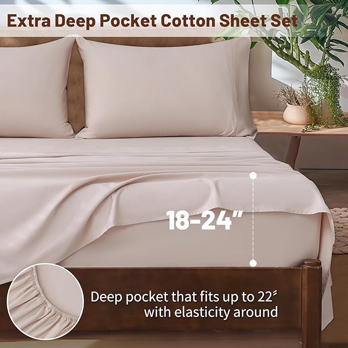 Extra Deep Pocket Queen Sheets 18-24 Inch 100% Egyptian Cotton 1000 Thread Count Sateen Weave Soft Breathable 4 Pieces(Queen,Dusty Pink)