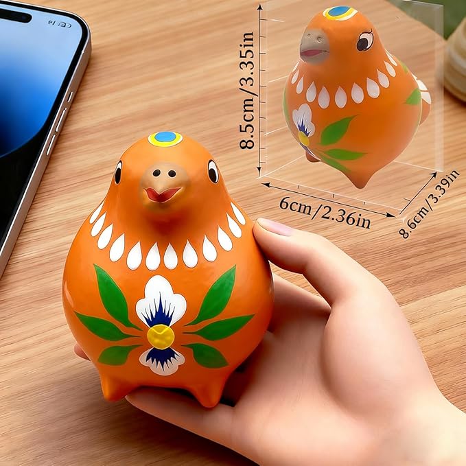 Decorative Clay Bird Figurines Hand-Painted Folk Art Design Collectible Smal Figurines Holiday Birthday Couples Friend Unique Gift Idea Decorative Home Art Table Bring Good Luck (Orange)
