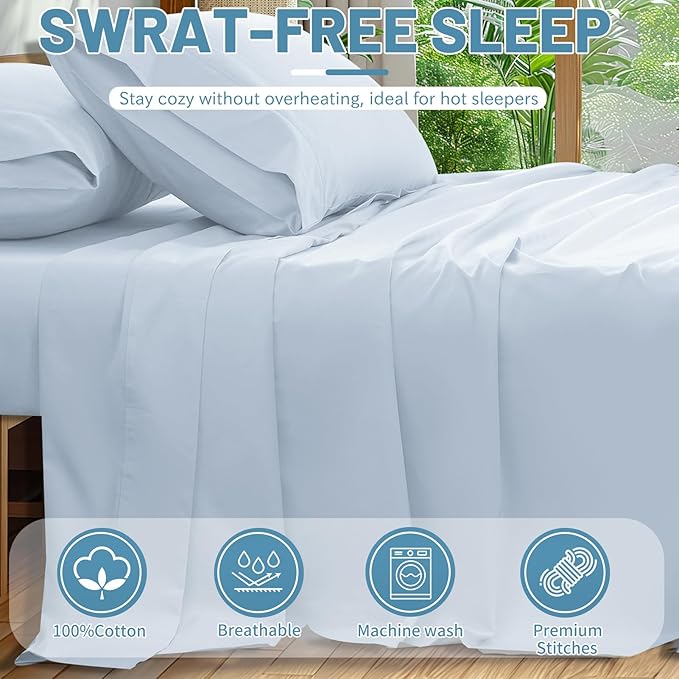 Extra Deep Pocket California King Sheets 18-24 Inch 100% Egyptian Cotton 1000 Thread Count Sateen Weave Soft Breathable 4 Pieces(California King,Light Blue)
