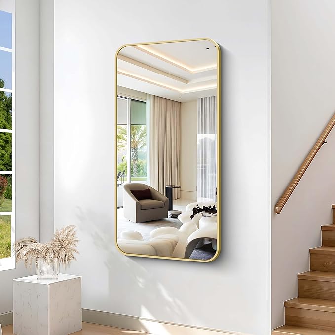 55"x30" Gold Bathroom Mirror, Large Rectangle Mirror, Rectangular Wall Mirror, Rounded Corner Vanity Mirror with Aluminum Metal Frame for Bathroom Bedroom Living Room Horizontal/Vertical