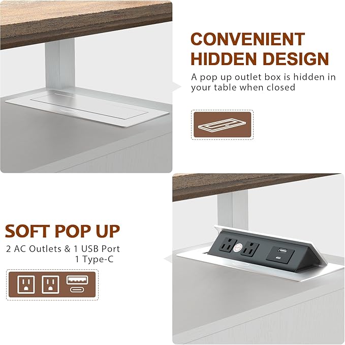 HIFYOBRO End Table with Flip Top Charging Station Set of 2, White Side Table with 2 Drawers, Type-C & USB Port & Power outlets, Narrow Wooden Storage Cabinet for Living Room and Bedroom