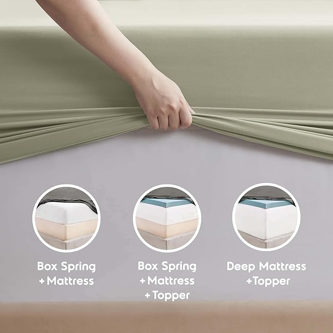 Nestl Extra Deep Full Sheet Set - 6 Piece Breathable & Cooling Sheets - Hotel Luxury Bedding Set w/18-24 Inch Deep Pockets - Easy & Secure Fit - Super Soft, Wrinkle Free & Comfy - Light Sage