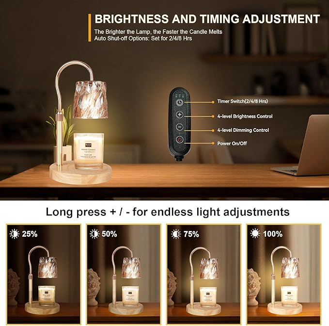 Candle Warmer Lamp with 3 Bulbs, Adjustable Height Dimmable Candle Warmer with Timer, Compatible with Large Jar Candles, Candle Lamp with Charming Gift Box for Her/Him
