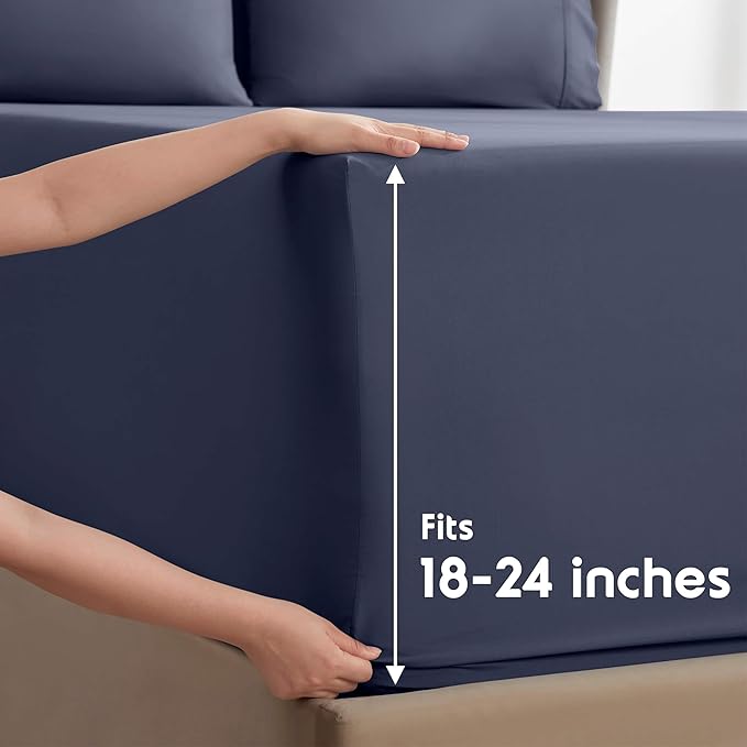 Nestl Extra Deep Cal King Sheet Set - 6 Piece Breathable & Cooling Sheets - Hotel Luxury Bedding Set w/18-24 Inch Deep Pockets - Easy & Secure Fit - Super Soft, Wrinkle Free & Comfy - Navy Blue