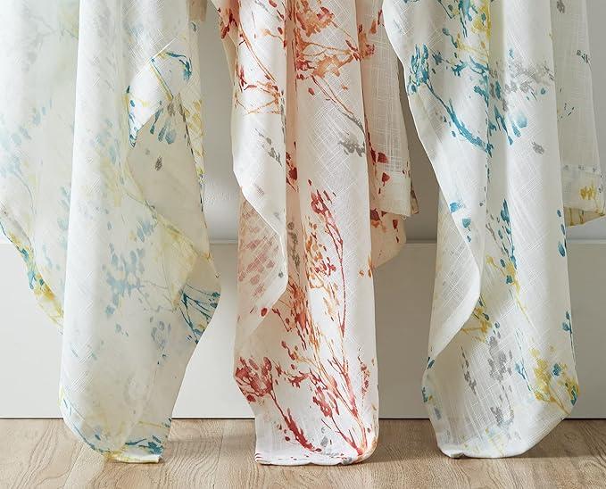 Branch Sheer White Curtains 96inch Long Red Tree Branch Semi Sheer Curtains Panels for Living Room Bedroom Linen Look Multicolor Pattern Textured Window Drapes for Kitchen Grommet Top 2pcs