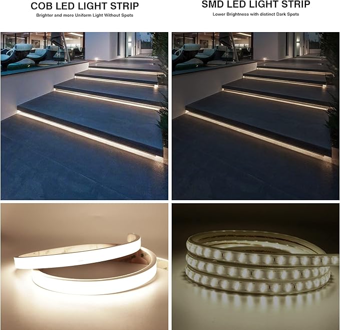 COB LED Strip Lights,Natural White 4000K,DC24V IP67 Waterproof LED Strip,480LEDs/M,16.4ft/5M,8MM Wide,CRI90+,Outdoor cob led Strip for Bathroom Decor,Pool,Garden (Adapter Not Include)