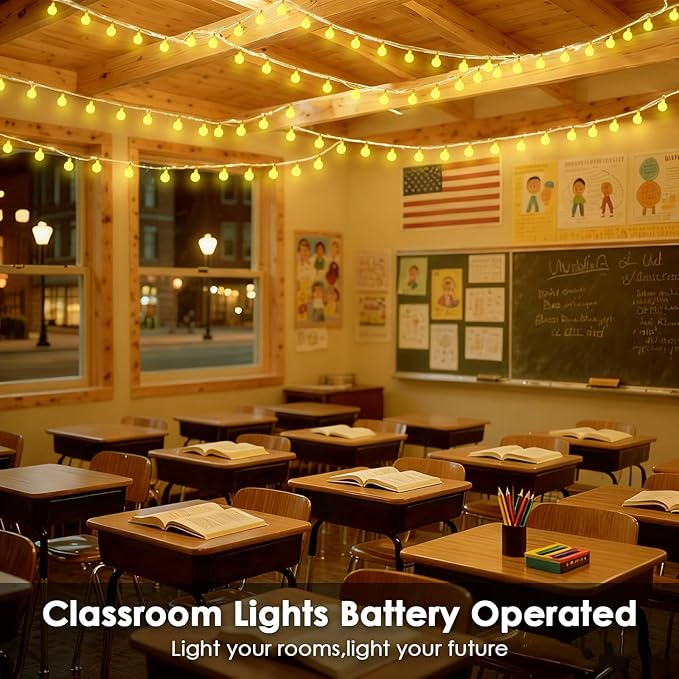 2 Pack Battery Operated String Lights - 52FT 120 LED Globe Fairy Lights with Remote, Waterproof Christmas Light Indoor Outdoor 8 Modes with Timer for Bedroom Classroom Dorm Christmas Decor, Warm White