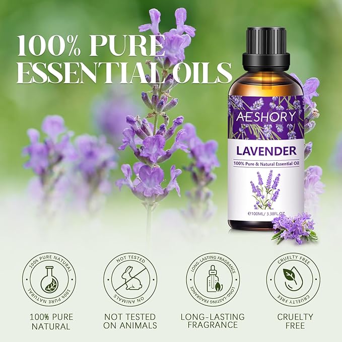 Lavender Essential Oils 3.38FL.OZ - Aromatherapy Essential Oils for Diffusers for Home, Lavender Scented Oils for Massage, Soap Candle Making Scents - 100ML