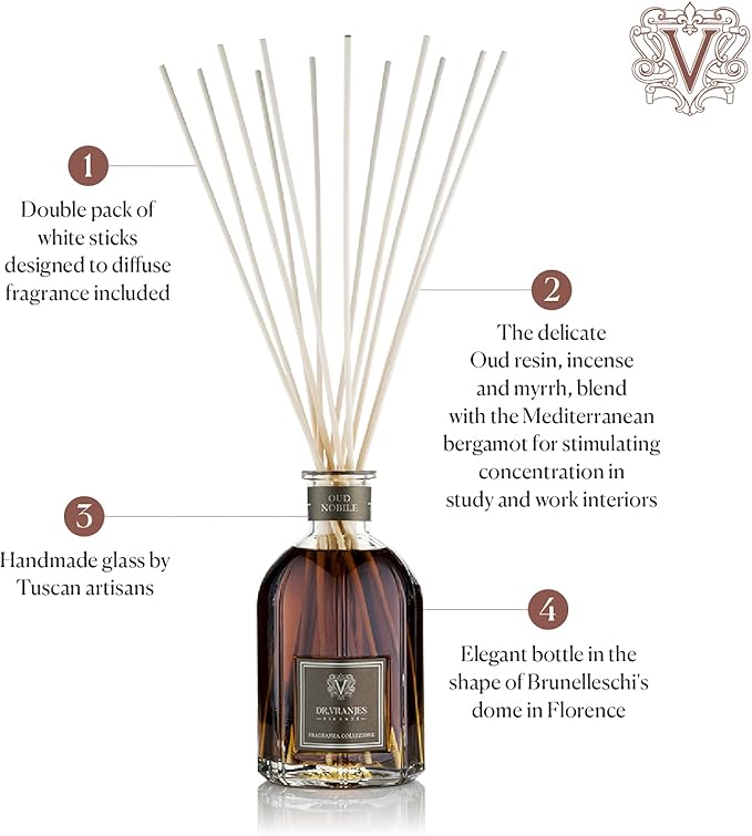 Dr. Vranjes - Oud Nobile 250 ml Diffuser + Double Pack of White Sticks (3 Pieces Bundle)- Luxury Home Fragrance, Made in Italy, Main Scent: Oriental, Olfactory Pyramid: Bergamot, Oud, Myrrh