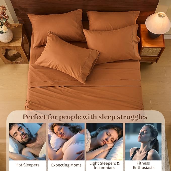 MEISHANG 100% French Pure Linen Sheets California King - Bed Sheets 4 Piece Sets, Soft Durable Flax Linen, Anti-Tear Breathable Oeko-Tex Certified with 16" Deep Pocket (Brown)